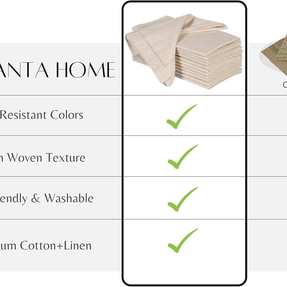 Cloth Dinner Napkins in Cotton Flax Fabric with Hemstitched & Tailored Mitered C - Picture 5 of 10